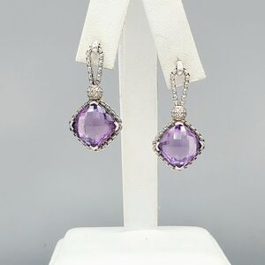 David Yurman Cushion On Point Drop Earrings With Amethyst and Diamonds